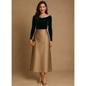 NWT TALBOTS Wool & Silk Elegant Gold Maxi Skirt Size 12P Old Money Quiet Luxury